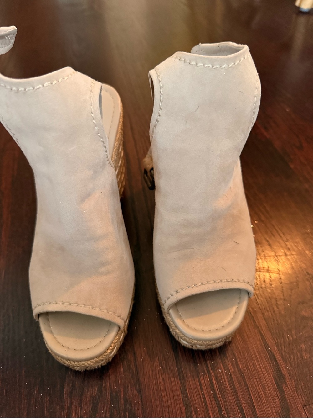 Prada Beige Suede Ankle-Strap Espadrille Wedge - Picture 2 of 7
